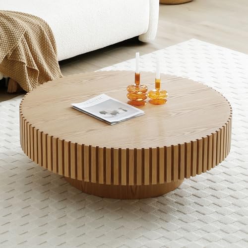 31.49" Round Fluted Coffee Table for Living Room, Mid Century Modern - Image 7