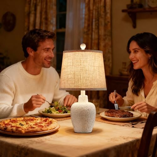 Table Lamps for Bedroom Set of 2 Farmhouse Table Lamps for Living Room 21" Rustic Cottage Jar-Shaped Bedside Lamp for Nightstand with Natural Beige Finish,Bulbs Not Included - Image 3