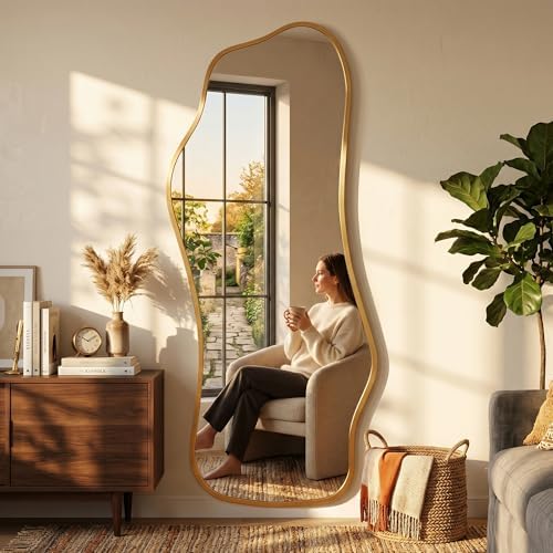 Mirror Full Length - Irregular Full Body Mirror Standing or Leaning or Wall Hanging 62.2"x 22.8" Asymmetrical Aviation Aluminum Alloy Frame Unique for Bedroom, Living Room, Cloakroom, Entryway - Image 3