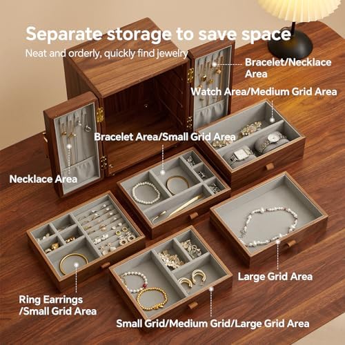 Black Walnut Wood Jewelry Box for Women, Large - Image 2