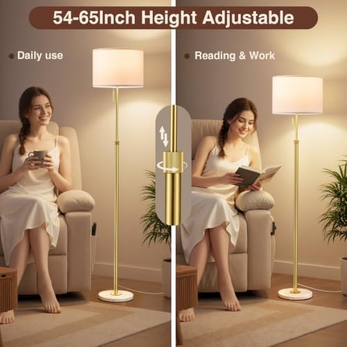 Ambimall Height Adjustable Modern Gold Floor Lamp, Gold & White - Image 2