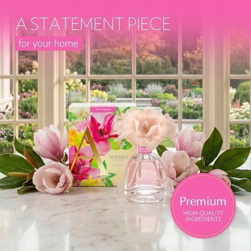 Agraria AirEssence Flower and Reed Diffuser Set, Hand Crafted Sola Flower Botanical Home Fragrance Diffuser, Pink Magnolia Home Decor for Living Room, Bedroom and More - Image 2