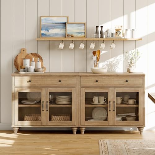 WAMPAT Oak Sideboard Buffet Cabinets, Large Kitchen Storage Cabinets, 68" by WAMPAT