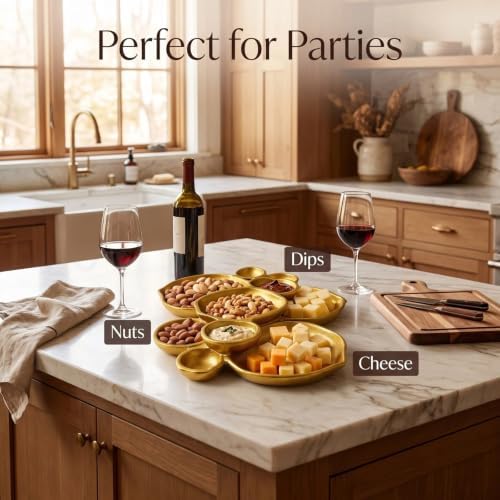Clustered Serving Bowl, Nine-Grid Design Gold Charcuterie Tray, Elegant Snack Platter, Multipurpose Entertaining Centerpiece for Parties, Appetizers, Nuts, Fruit (Gold) - Image 7