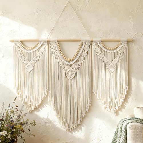 Tempospark Macrame Wall Hanging, 43"x32" Boho Wall Tapestry, Large Wall Art for Bedroom, Living Room, Dining Room, Nursery, Gallery, Office (Wood Bead) by Tempospark