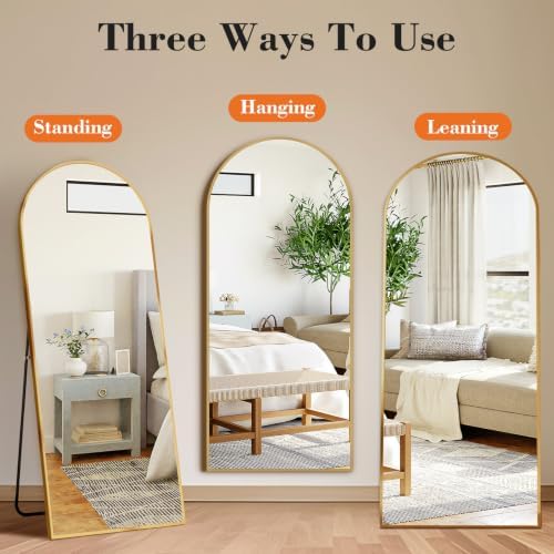 DUMOS 65"x24" Arched Full Length Mirror with Stand, Full Body Floor Mirror - Image 6