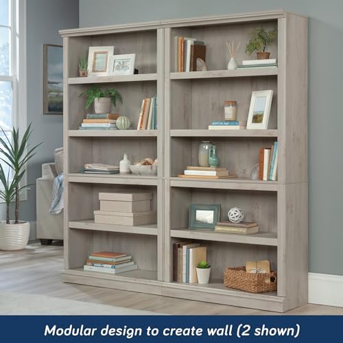 Sauder 5 Tier Book Shelf Wooden Bookcase Multipurpose Bookshelf for Home Office, Living Room, in Chalked Chestnut - Image 4