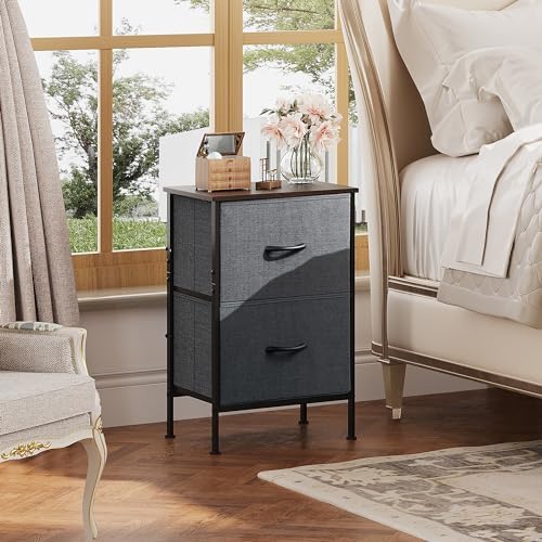 WLIVE Night Stand Set 2, Dresser and Nightstand Sets, Nightstands for Bedroom with 2 Fabric Drawer, End Tables Bedroom Furniture Set, Closet, College Dorm, Dark Grey - Image 2