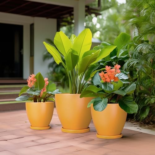 Ceramic Plant Pots - 10 Inch 8 Inch 6 Inch Planters, Orange - Image 5