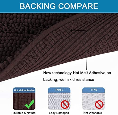 H.VERSAILTEX Bathroom Rugs Bath Rugs for Bathroom Non Slip Bath Mats Extra Thick Chenille Striped Rug 17" x 24" Absorbent Soft Shaggy Washable Dry Fast Bath Mats for Bath Room Floor - Chocolate - Image 4