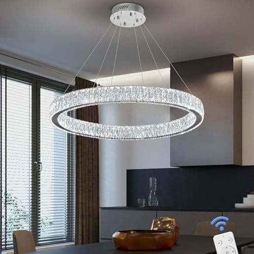 Modern LED Dimmable Crystal Chandelier 31.5" Ring Pendant Light Adjustable Round Chrome Crystal Chandelier Light Fixtures for Dining Room Living Room - Image 5