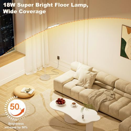 Yikuneng Dimmable LED Floor Lamp, Super Bright Reading Lamps Floor Standing lamp with Remote & Touch Control, Stepless Dimming & 2700K-6500K Color Temperature, for Living Room Bedroom Office, Silver - Image 4