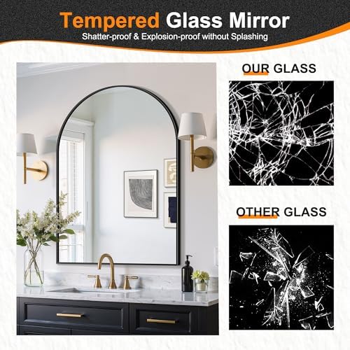 Delma Arched Bathroom Mirror, Gold, 28"x40" - Image 4