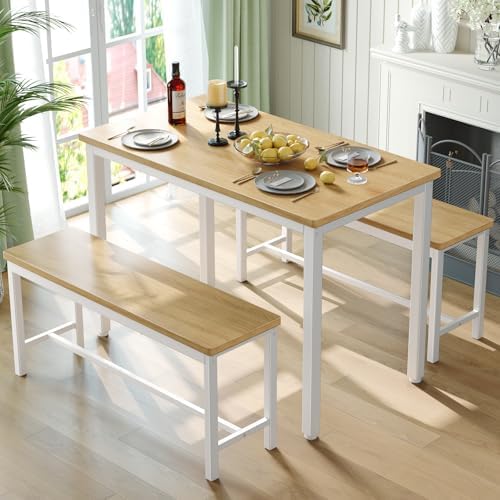 Tatub Dining Table Set for 4, 3-Piece Kitchen Table with 2 Benches by Tatub