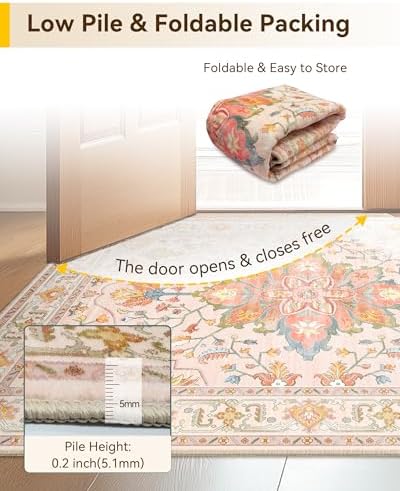 RELEANY Washable Area Rug, Runner 2'6"x14', Pink/Light Pink/Colorful - Image 4