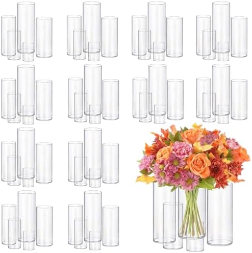60pcs New & Improved Glass Vase Cylinder Vases for Centerpieces Small Flower Glass Clear Vases Home Decor Centerpiece Table Flower Vase Decorations for Wedding Decoration＆Holiday Mixed Sizes Tall by OGEH