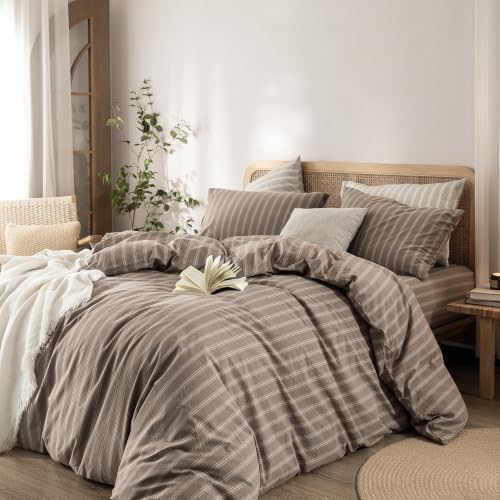 BESTOUCH Striped Cotton Duvet Cover Set Linen Feel Oversized King - Image 6