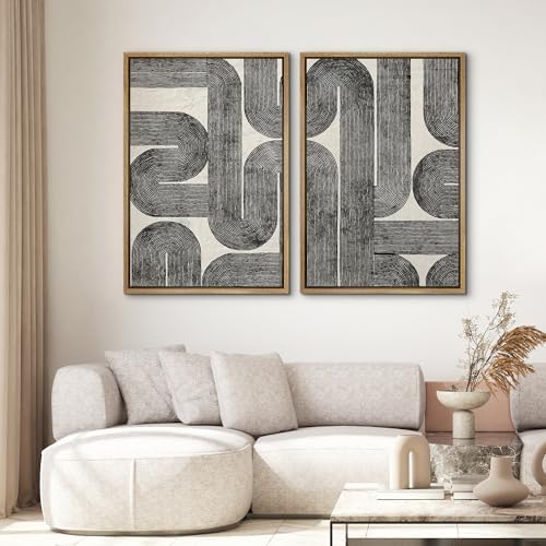 SIGNWIN Framed Wall Art Print Set Black and White Geometric Line Abstract Photography Modern Art Rustic Relax/Calm Multicolor for Living Room, Bedroom, Office - 16"" x24 x2 NATURAL - Image 2