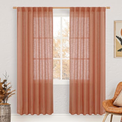 LAMIT Terracotta Linen Boho Curtains Light Filtering Semi Sheer Panels by LAMIT