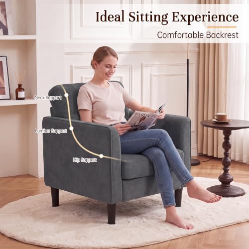 Kromax Accent Chair for Living Room Set of 2, Comfy Reading Armchair, Grey - Image 3