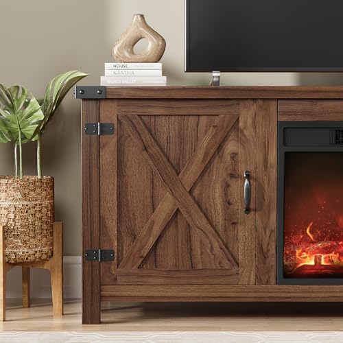 YESHOMY 58 Inch Fireplace TV Stand for TVs up to 65 Inch, Brown - Image 4