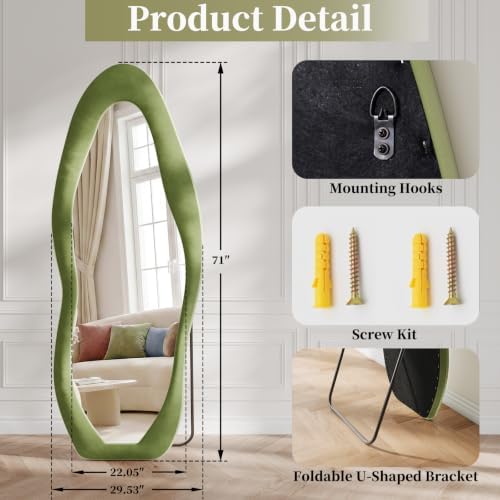 Koonmi Full Length Mirror 71"x30", Irregular Flannel Floor Mirrors - Image 6