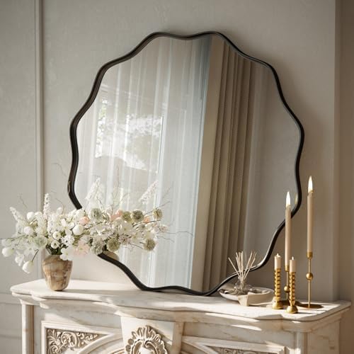VooBang Black Scalloped Circle Mirror 30" Wavy Edge Round Wall Mirror - Image 2