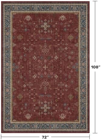 6x9 Dining Room Rugs for Under Table - Vintage Burgundy Boho Living Room Rug, Lightweight Washable Foldable Low Pile Carpet,Southwestern Bed Room Décor Aesthetic - Image 2