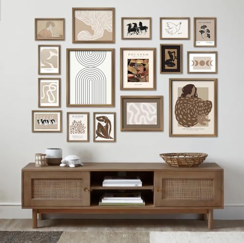 ANERZA 16 PCS Framed Boho Eclectic Wall Art Decor, Abstract Wall Collage Kit Prints for Bedroom Bathroom, Gallery Wall Frame Set, Minimalist Posters for Living Room Aesthetic, Beige and Brown Dorm Artwork - Image 6
