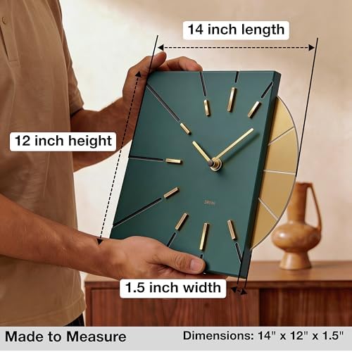 Driini Mid Century Modern Wall Clock, Battery Operated, Green and Gold - Image 3