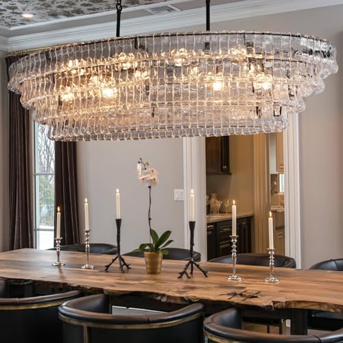 YIOSI 65 Inch Large Rectangular Black Chandelier for Dining Room, Clear Glass Drum Modern Pendant Light Fixture, Extra Long Kitchen Island Lighting - Image 6