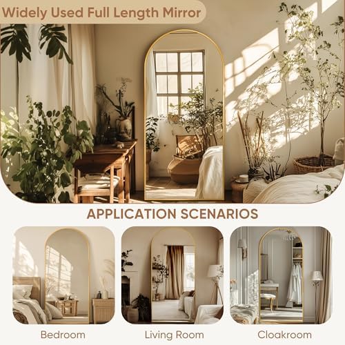 69"x28" Arched Full Length Mirror, Standing Floor Mirror, Gold - Image 6