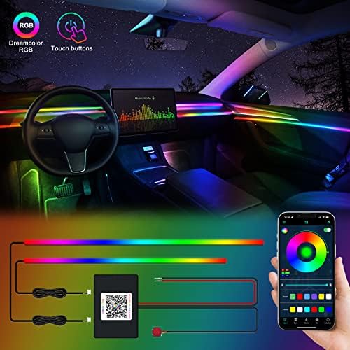 Acrylic Interior Car LED Strip Light with Wireless APP, RGB Dreamcolor 2 in 1 Ambient Lighting Kits, 16 Million Colors Sound Active Function Car Neon Lights, Sync to Music (dreamcolor 2 in 1) by MAODANER