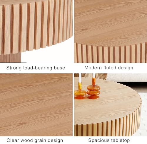 31.49" Round Fluted Coffee Table for Living Room, Mid Century Modern - Image 4