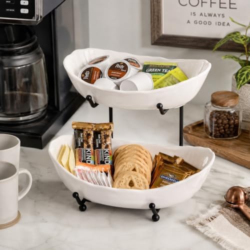 HBlife 2 Tier Fruit Bowl, Ceramic Fruit Basket for Kitchen Counter - Image 4