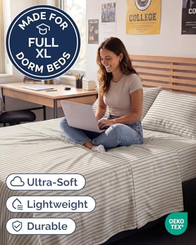 Full XL Sheets - 4 Piece Full XL Sheet Set - Soft & Cooling - Beige Stripes - Image 2