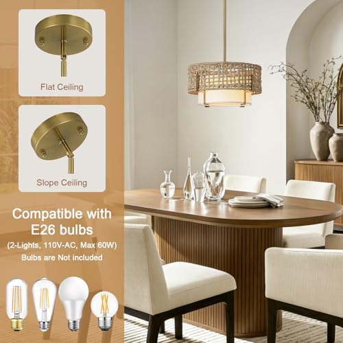 12.6" Rattan Pendant Light, Boho Chandelier for Kitchen Island - Image 3