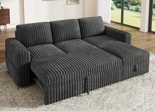 HONBAY Modular Sectional Sofa with Pull Out Bed,Corduroy L Shaped Sleeper Sofa with Storage, Sectional Couches for Living Room,Dark Grey by HONBAY
