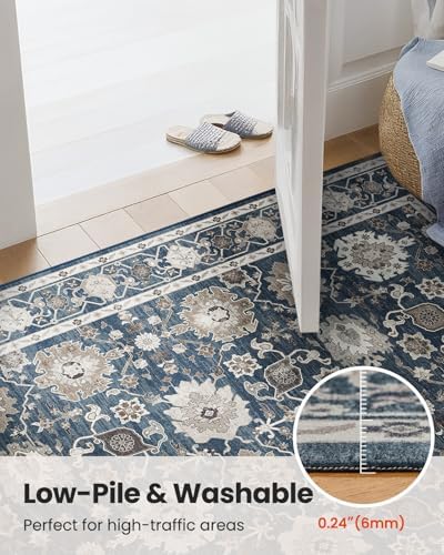 Amada Vintage Washable Area Rug,9'x12',Navy Blue/Brown - Image 7