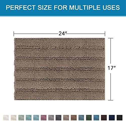 H.VERSAILTEX Bathroom Rugs Bath Rugs for Bathroom Non Slip Bath Mats Extra Thick Chenille Striped Rug 17" x 24" Absorbent Soft Shaggy Washable Dry Fast Bath Mats for Bath Room Floor - Taupe Brown - Image 2
