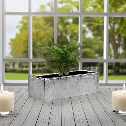 WGVI Long Rectangle Ceramic Planter Vase in Silver Etched 14" x 4" x 4"H, Rectangular Box Block Terrarium Pot, Flower Arrangement, Tabletop Centerpiece, Home Decor Organization Container, 4 Pcs. - Image 4