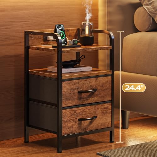 Huuger Nightstands Set of 2, Night Stand, Charging Station, USB-C Ports - Image 4