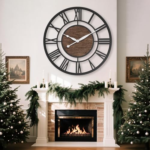 16 Inch Black Roman Numerals Large Wall Clock with Walnut Dial - Image 4
