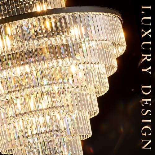 CATINER 43.3" Large Crystal Chandelier,28-Light Modern Black Light Fixture - Image 3