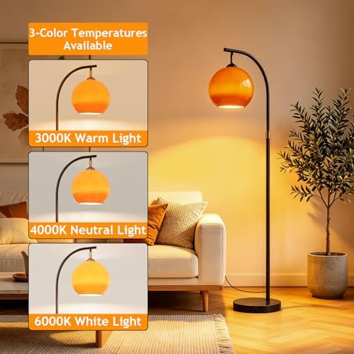 Orange Arc Floor Lamp with Glass Globe Shade, Mid Century Modern - Image 4