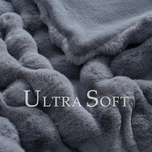 BENVWE Faux Fur Throw Blanket for Couch - Thickened Fluffy Soft Bubble Blanket for Living Room Home Decor - Fathers Day Birthday Gifts for Women Men, Grey, 50" x 60", 1300GSM - Image 3