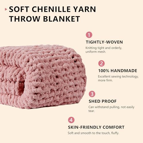 L'AGRATY Chunky Knit Throw Blanket for Couch, 80 x 90 Inches, Rose Pink - Image 2