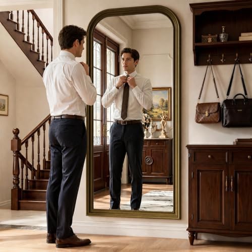 71"x32" Full Length Mirror with Stand, Arched PU Frame - Image 6