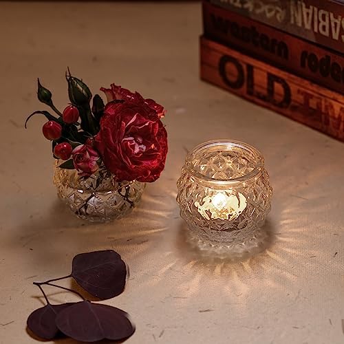 DARJEN Clear Votive Candle Holders Set of 24- Round Glass Candle Holders Bulk for Tea Light Candle, Diamond Texture Candle Votives for Wedding Centerpiece, Living Room & Home Table Decor - Image 4