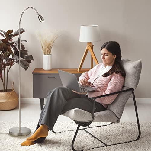 O’Bright Ray – Adjustable LED Beam Floor Lamp, Dimmable and Zoomable Spotlight, Flexible Gooseneck, Reading/Crafting Standing Lamp, Work Table Light, Brushed Nickel - Image 6